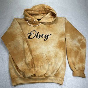 Obey Propaganda Adult Small Orange Yellow Tie Dye Pullover Fleece Hoodie
